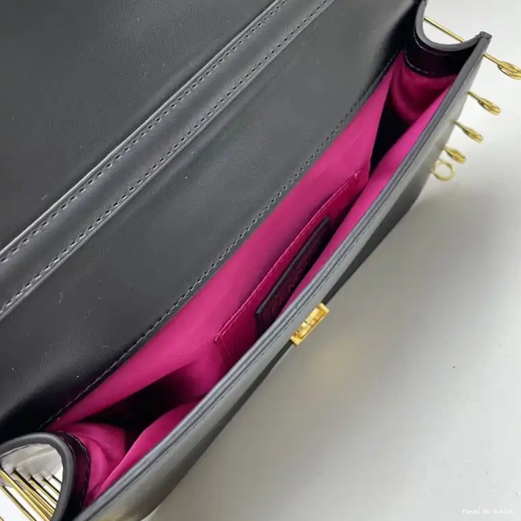 Affordable HOT Brooches Baguette Medium Pin with Leather Fendace Black In Fendi Calf Bag 0324
